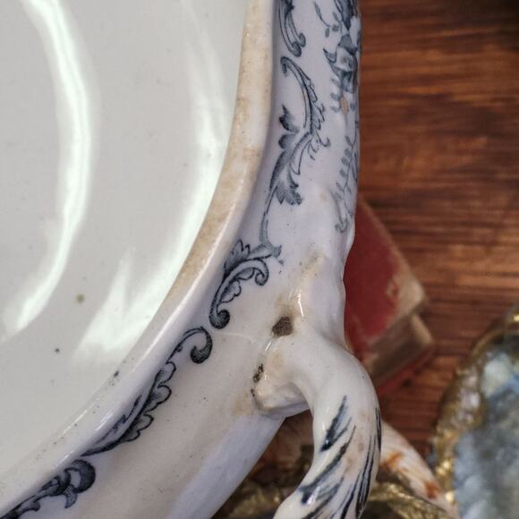 Antique Vegetable Dish by JH Weatherby Sons, Semi-porcelain Trentham Blue China - Picture 9 of 10